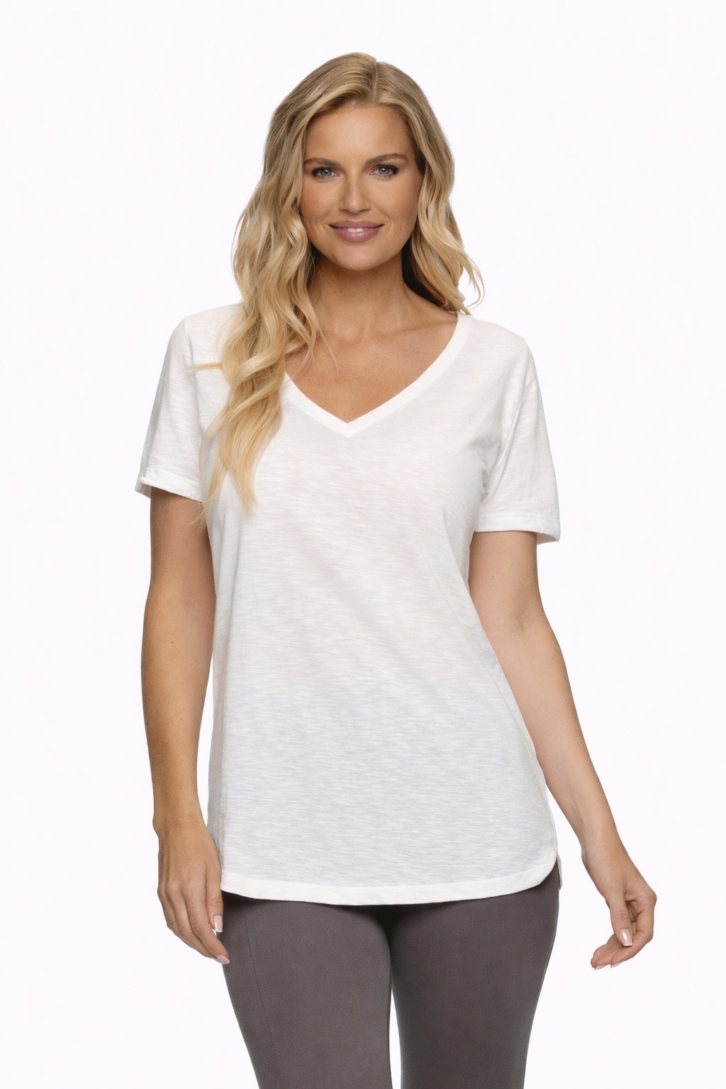 Felina Slub Jersey Tee Womens Medium White V Neck Nwt Soft